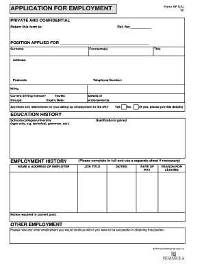 UK Employment Application Form