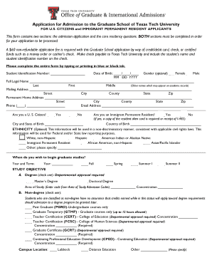 Texas Tech University Graduate School Application