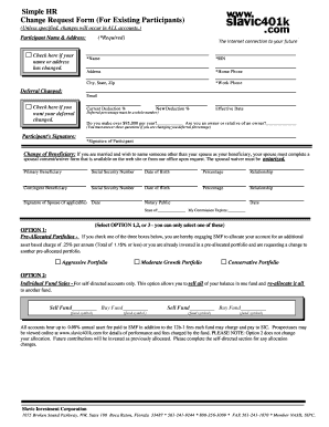 Change Request Form for 401k Participants