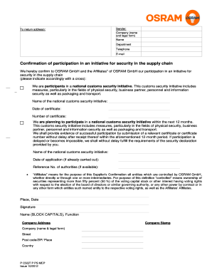 Supplier Security Initiative Confirmation