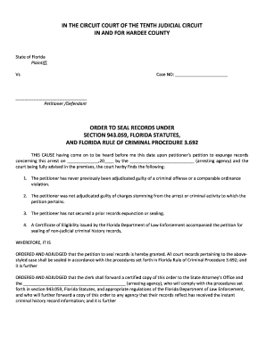 Florida Court Order to Seal Records