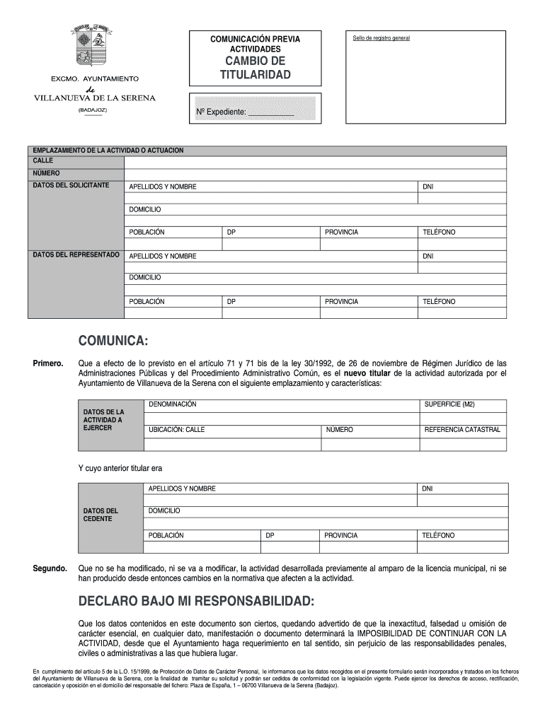 CAMBIO DE TITULARIDAD - villanuevadelaserenaes Vista previa en la página 1