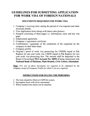 Pakistan Work Visa Application Form