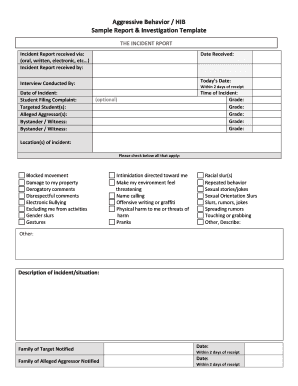 Aggressive Behavior HIB Report Template