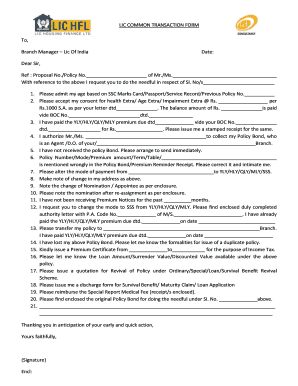 LIC Common Transaction Form