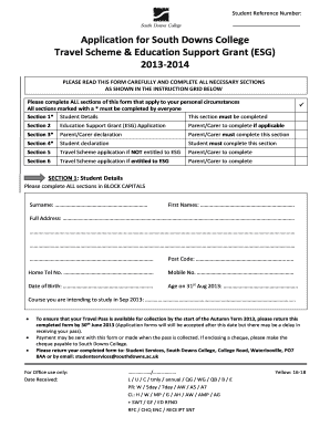 South Downs College Travel Scheme & Education Support Grant Application