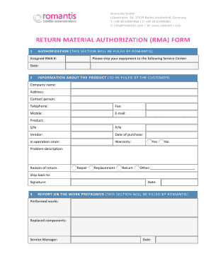 Return Material Authorization Form