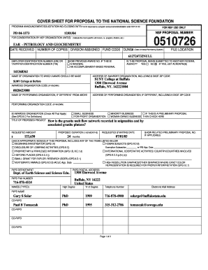 National Science Foundation Proposal Cover Sheet