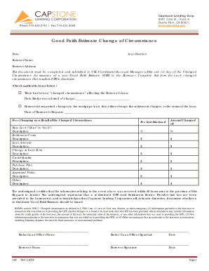 Good Faith Estimate Change of Circumstance Form