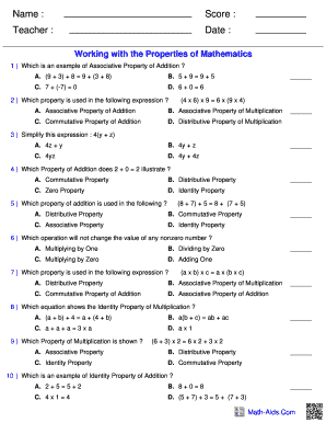 Mathematics Properties Quiz