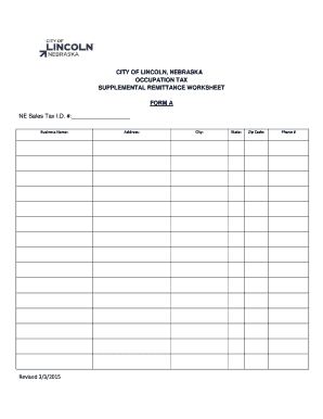 City of Lincoln Occupation Tax Supplemental Remittance Worksheet