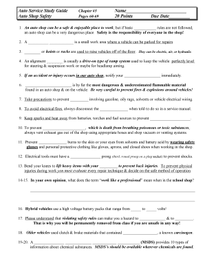 Auto Shop Safety Study Guide