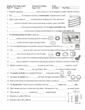 Engine Tech Study Guide Fasteners & Sealing