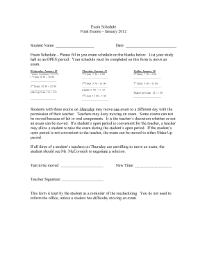 Final Exam Schedule Form