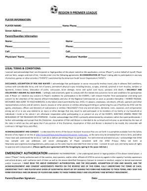 AYSO Player Registration and Waiver Form