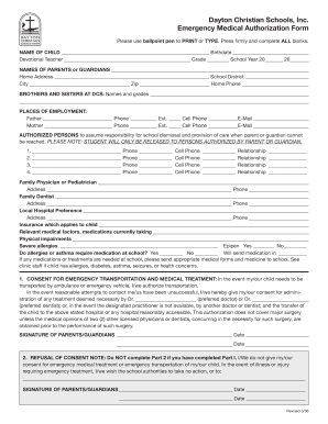Emergency Medical Authorization Form