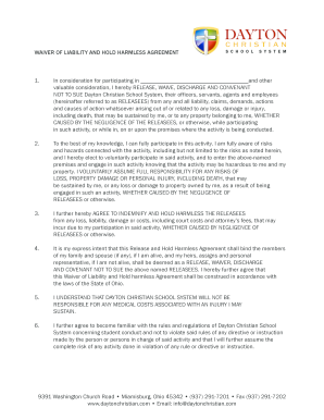 Waiver of Liability and Hold Harmless Agreement