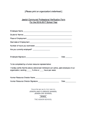 Jewish Communal Professional Verification Form