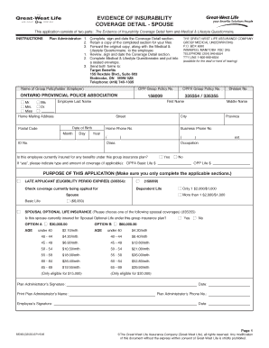 Evidence of Insurability Coverage Detail Form