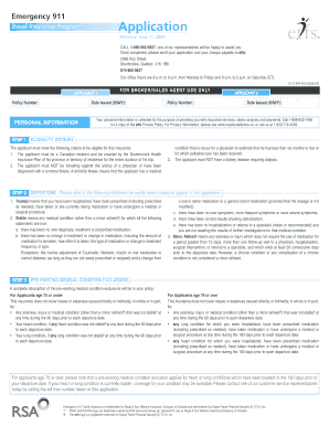 Emergency 911 Travel Insurance Application