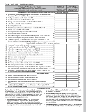 Oca number - 2006 Montana Form 2 Page 7 Schedule V - Montana Tax Credits - revenue mt