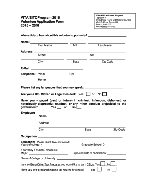VITA/EITC Volunteer Application Form