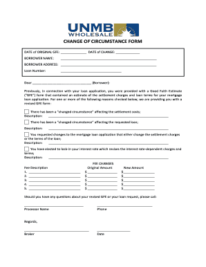 Change of Circumstance GFE Form