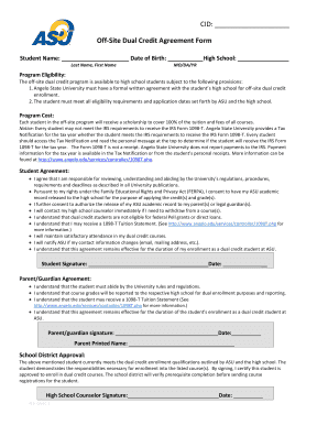 Angelo State University Off-Site Dual Credit Agreement