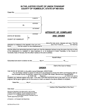 Nevada Affidavit of Complaint