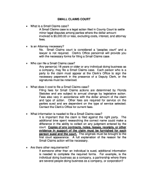 Florida Small Claims Court Statement of Claim