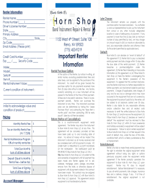 Blue Note B's Band Instrument Rental Agreement