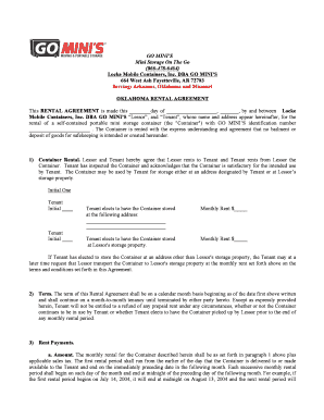 Oklahoma Rental Agreement for Mini Storage