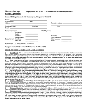 West Virginia Self-Storage Rental Agreement