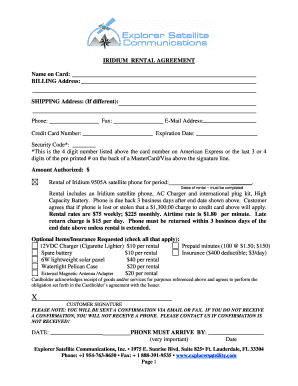 Iridium Satellite Phone Rental Agreement