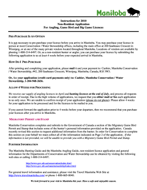 2010 Non-Resident Angling and Hunting Licence Application
