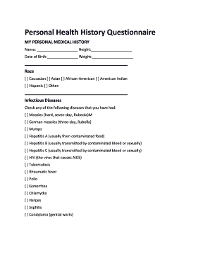 Personal Health History Questionnaire