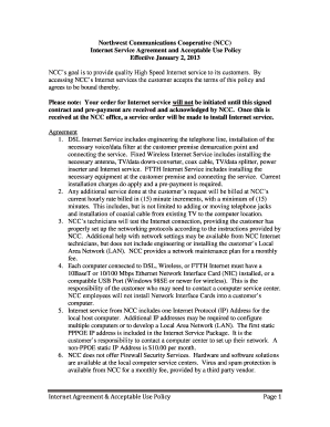 Northwest Communications Cooperative Internet Service Agreement