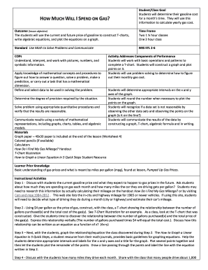 Gasoline Cost Calculation Worksheet