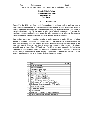 Lost on the Moon Group Activity Worksheet