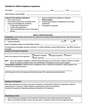 OSHA Compliance Inspection Checklist