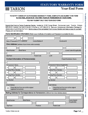 Statutory Warranty Year-End Form