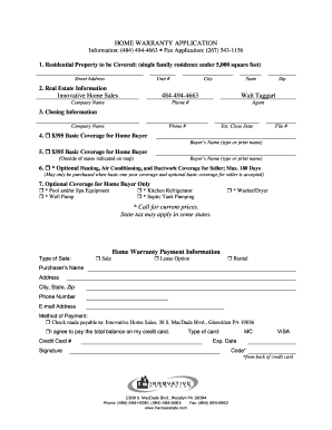 Home Warranty Application Form