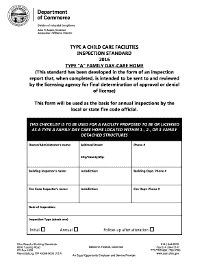 Type A Family Day-Care Home Inspection Standard