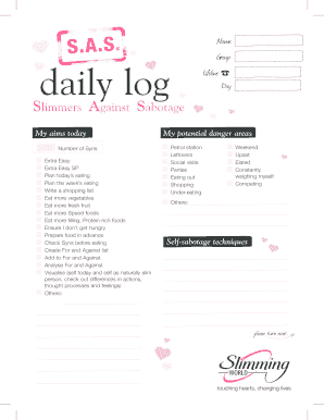 Slimmers World Daily Log