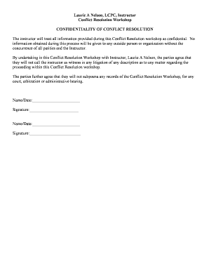 Conflict Resolution Workshop Confidentiality Agreement