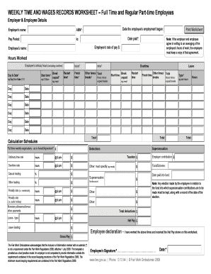 Sign up sheet template - WEEKLY TIME AND WAGES RECORDS WORKSHEET Full Time and