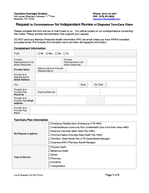 Request for Independent Review of Disputed TennCare Claim