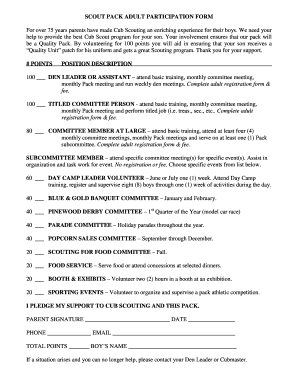 Scout Pack Adult Participation Form