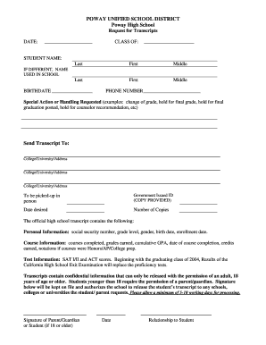 Poway High School Transcript Request Form