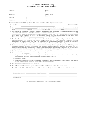 All State Abstract Corp Common Exceptions Affidavit